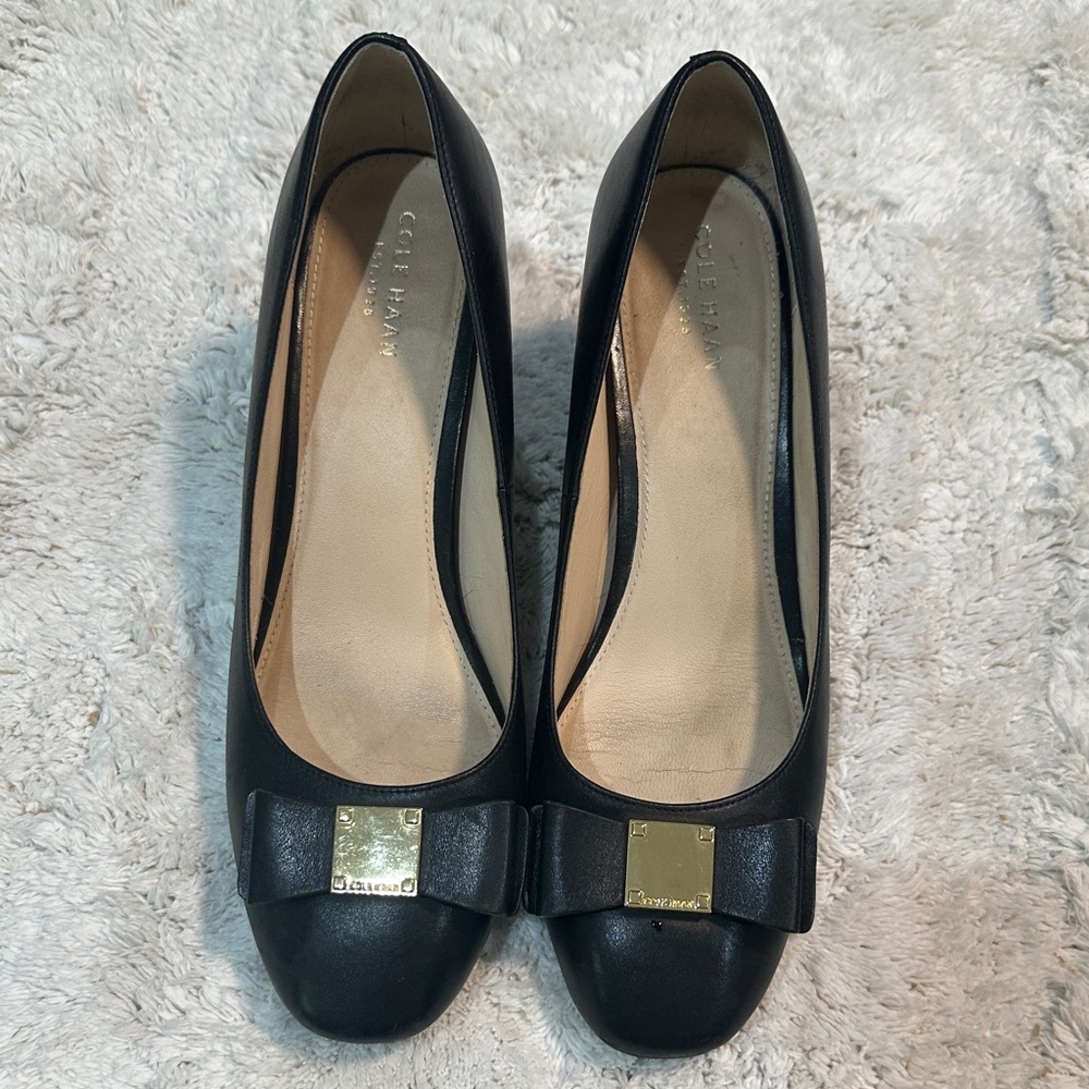Cole Haan Black Leather Heels with Gold Accent